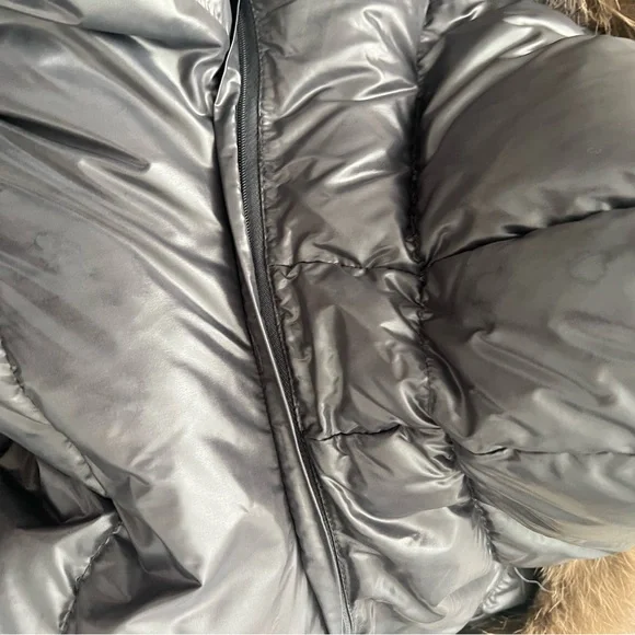 Moncler Gray Puffer Jacket with Coyote Fur Hood